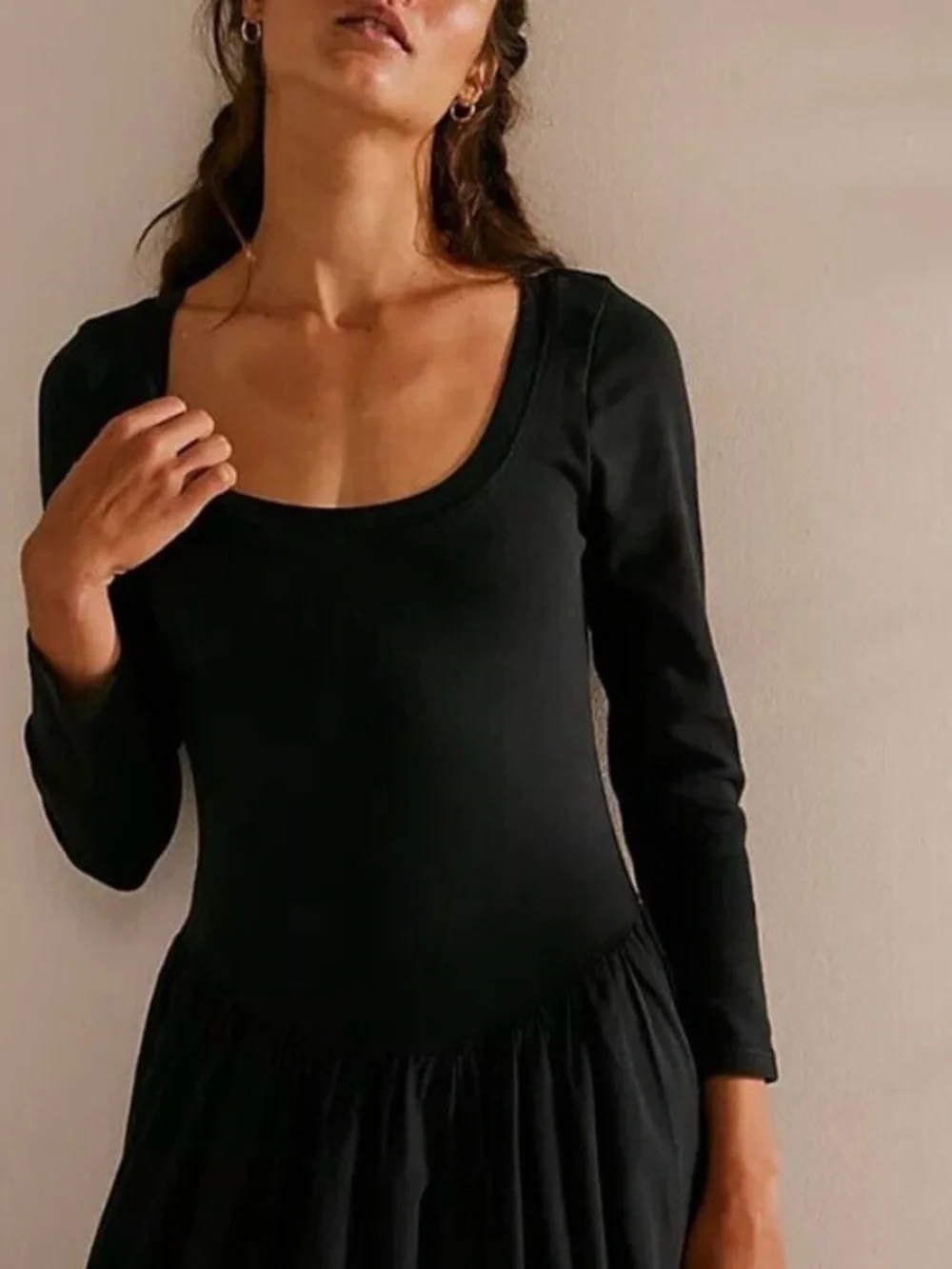 Free People Aelia Drop-Waist Midi Dress. NWT. Black